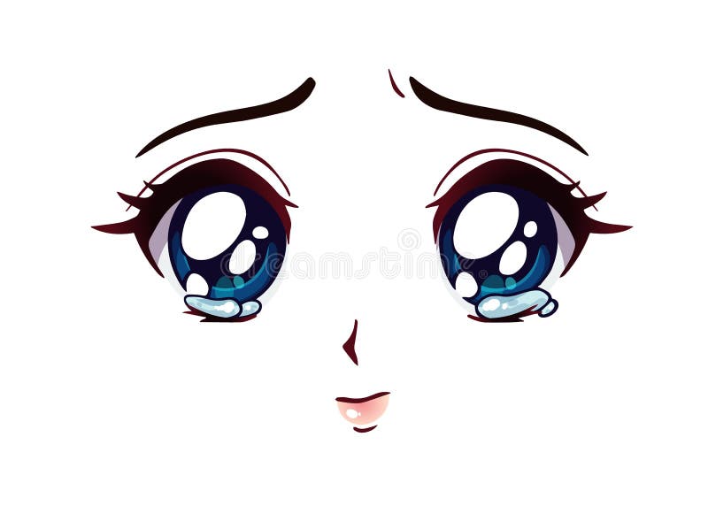 Cara de anime feliz. olhos grandes de estilo mangá, nariz pequeno e boca  kawaii.