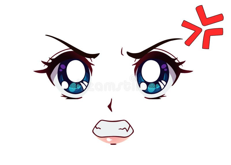 Rosto De Anime Zangado. Estilo Manga Grandes Olhos Azuis Ilustração do  Vetor - Ilustração de olhos, fofofo: 178755793