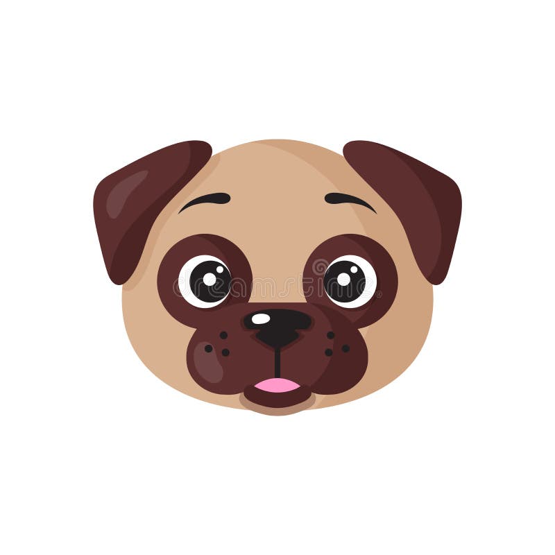 Rosto de cão pug em desenho vetorial, estilo cartoon ilustração stock