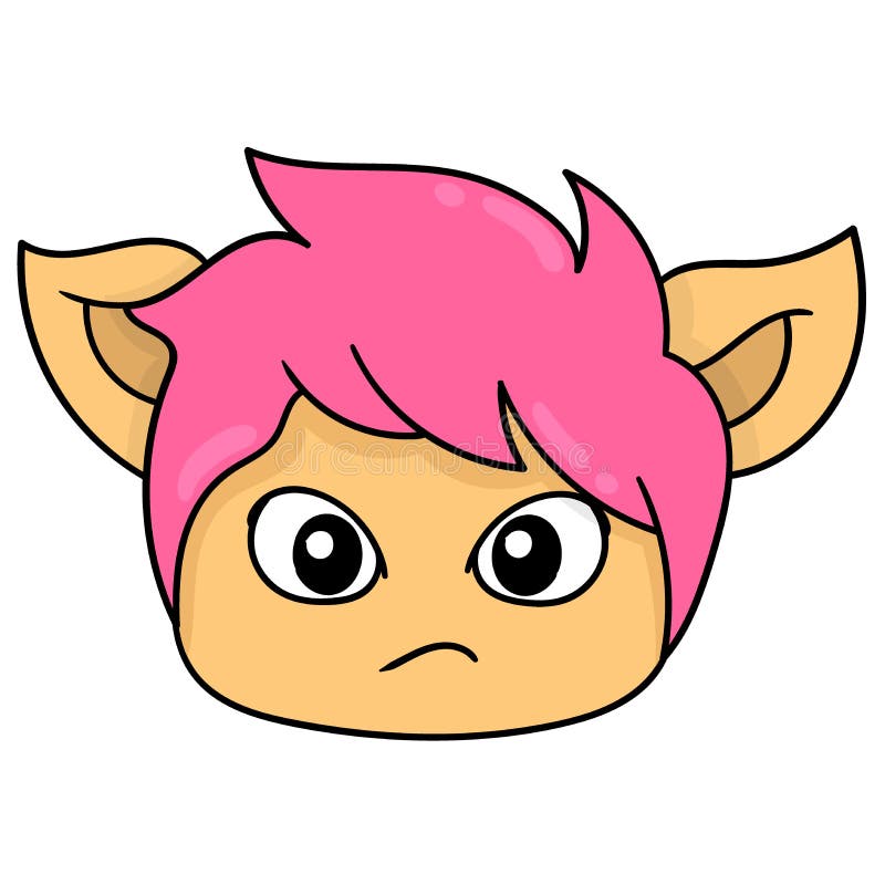 rosto de emoji punk triste com cabelo rosa e ilustração vetorial