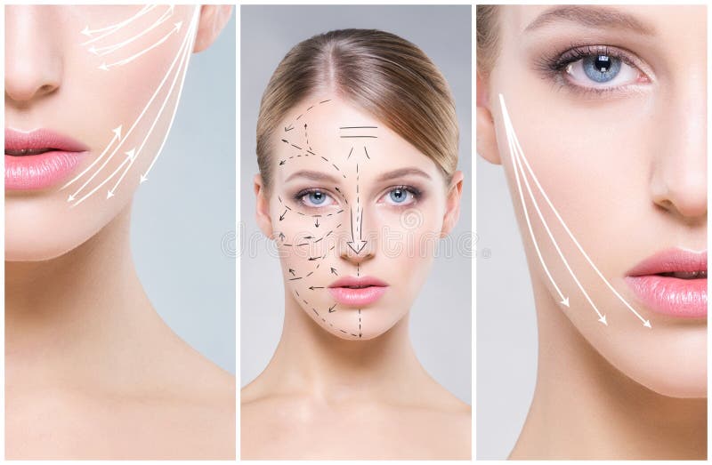 Rosto humano em uma colagem Mulher nova e saudável no conceito do levantamento de cirurgia plástica, de medicina, de termas e de imagens de stock royalty free Rosto humano em uma colagem Mulher nova e saudável no conceito do levantamento de cirurgia plástica, de medicina, de termas e de imagens de stock royalty free