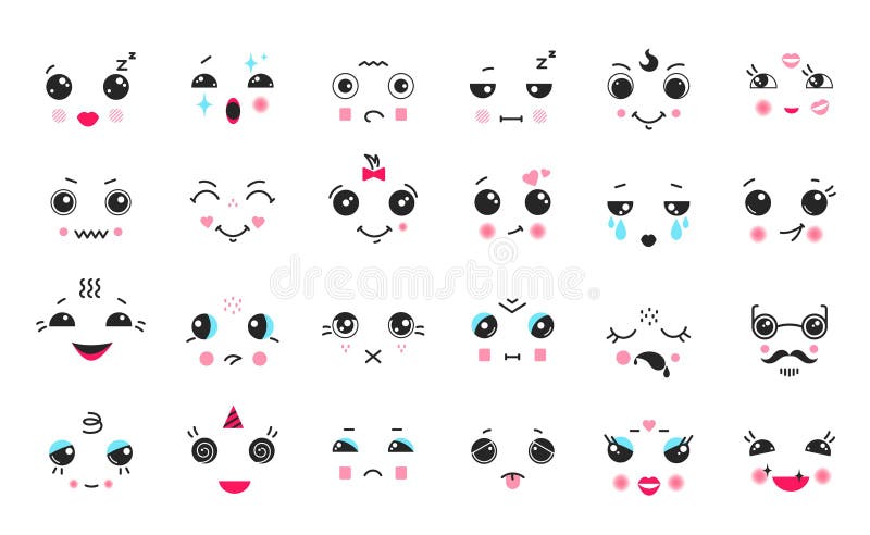 Emoções de desenhos animados rostos bonitos olhos e bocas emoticon