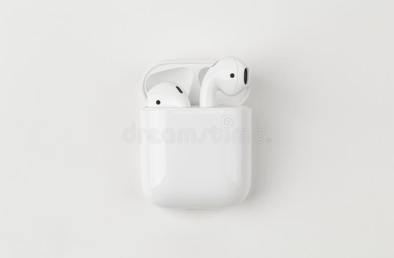 Apple AirPods on a white background.