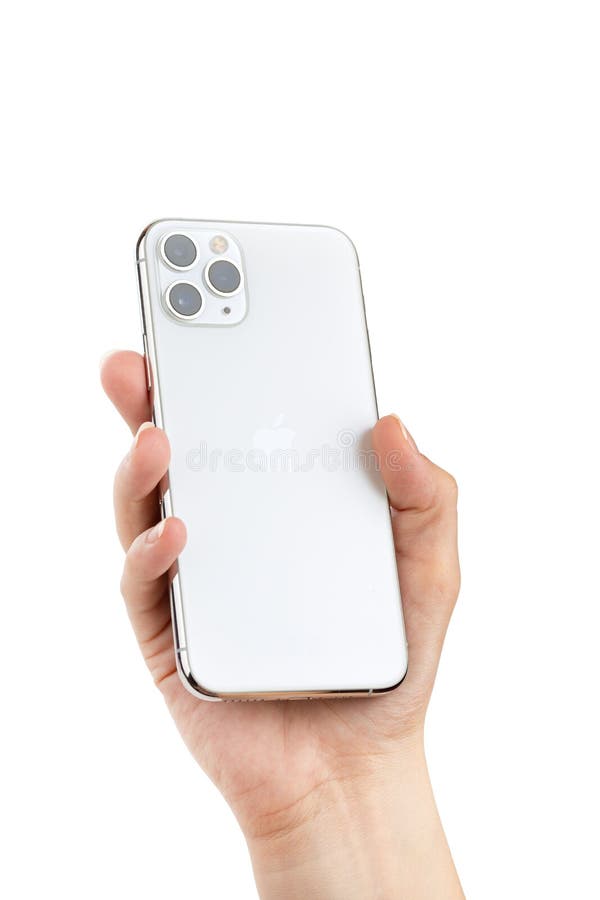 Apple Iphone 11 Pro Silver Color In Hand On A White Background Editorial Stock Photo Image Of Airpods Latest