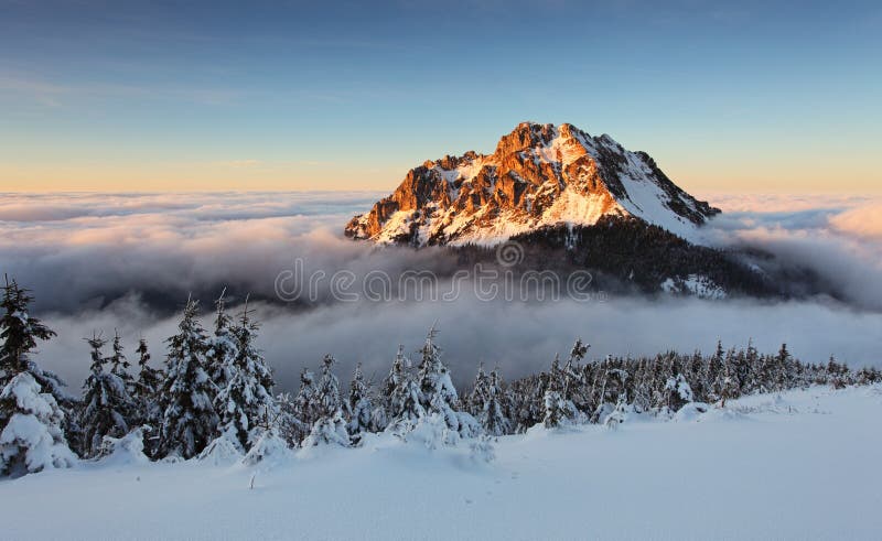 Vrchol Roszutec v západu slunce - Slovensko hora Fatra