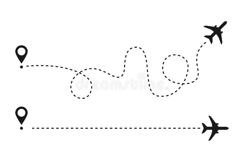 Ícone de vetor de caminho de linha aérea de rota de voo de avião com ponto  de partida e rastreamento de linha de traço, Vetor Premium em 2023
