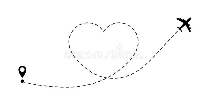 Rota do curso do amor Linha ícone do avião do vetor do trajeto do curso da rota de voo do plano de ar