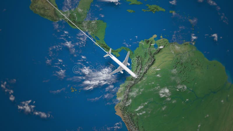 Rota do voo comercial do avião de Los Angeles a Rio de janeiro no globo da terra