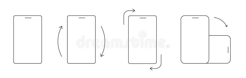 Rotate Mobile Phone icon, rotation symbol with arrows set. Turn device, screen. Ui button, web or app. Vertical or stock illustration