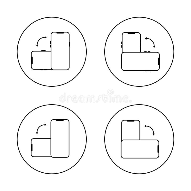 Rotate smartphone icon set on circle line. Mobile phone rotation sign symbol vector illustration