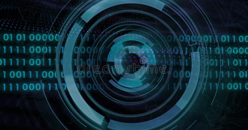 Rotating digital interface with binary code, futuristic technology image vector illustration