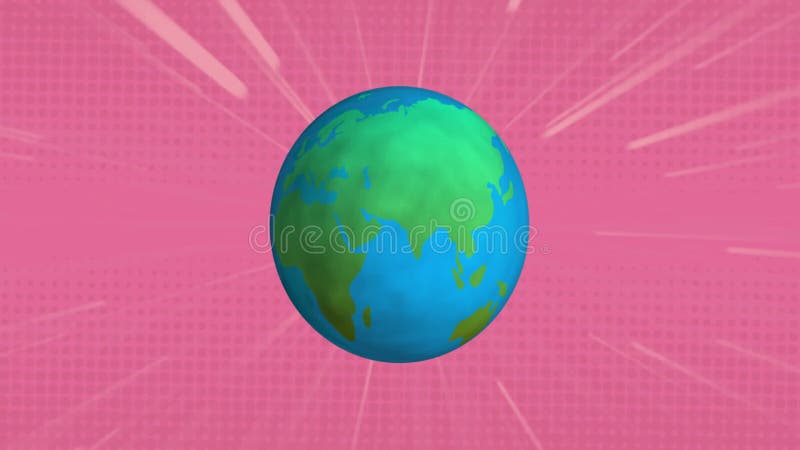 Rotating Earth animation over pink background with radial lines stock illustration