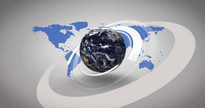 Rotating Earth with digital world map and circular elements animation vector illustration