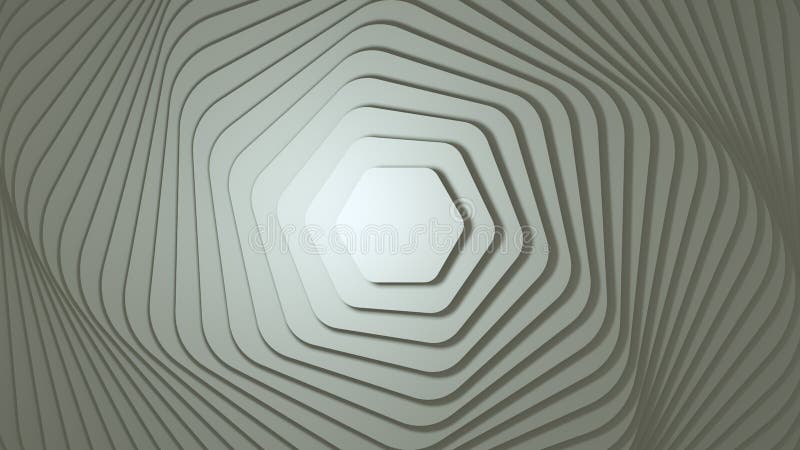 Rotating hexagon of different sizes on white background. stock illustration