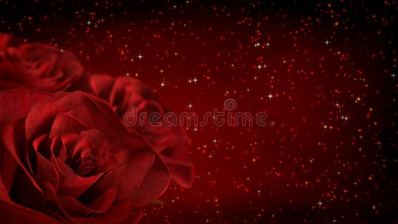 Rotating red roses with glitter particles - 3D render. seamless loop stock illustration