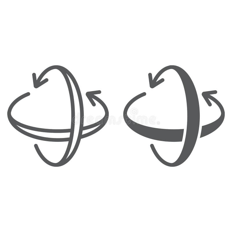 Rotation axis line and glyph icon, pivot and view, rotate sign, vector graphics, a linear pattern on a white background, eps 10.