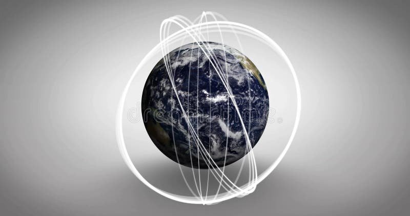 Rotation de la Terre avec des lignes blanches en orbite montrant l'animation de connectivité globale illustration libre de droits