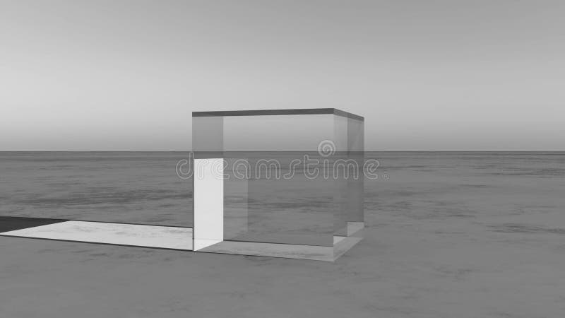 Rotation en verre du cube 4K sur la région sauvage, monde de la science-fiction illustration stock