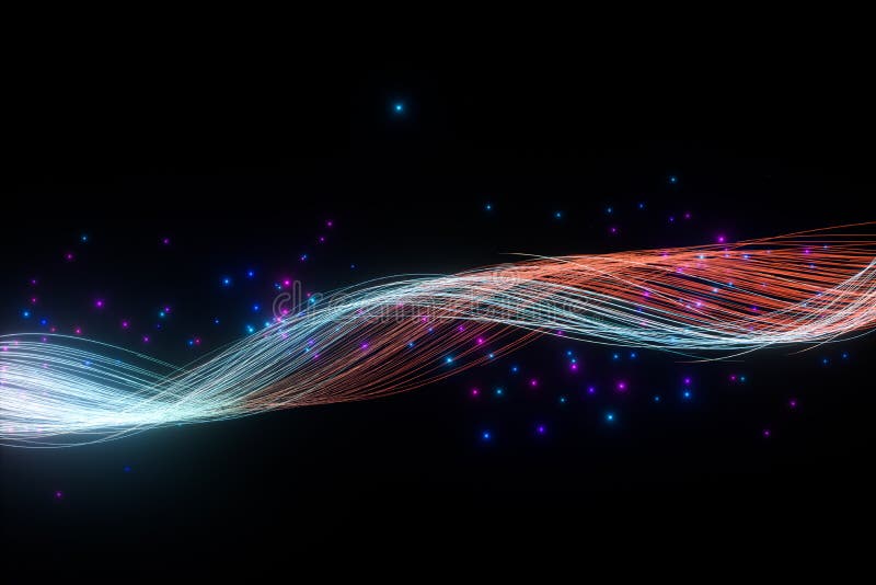 Rotazione di linee di neon luminose con fondo nero, rendering 3d royalty illustrazione gratis