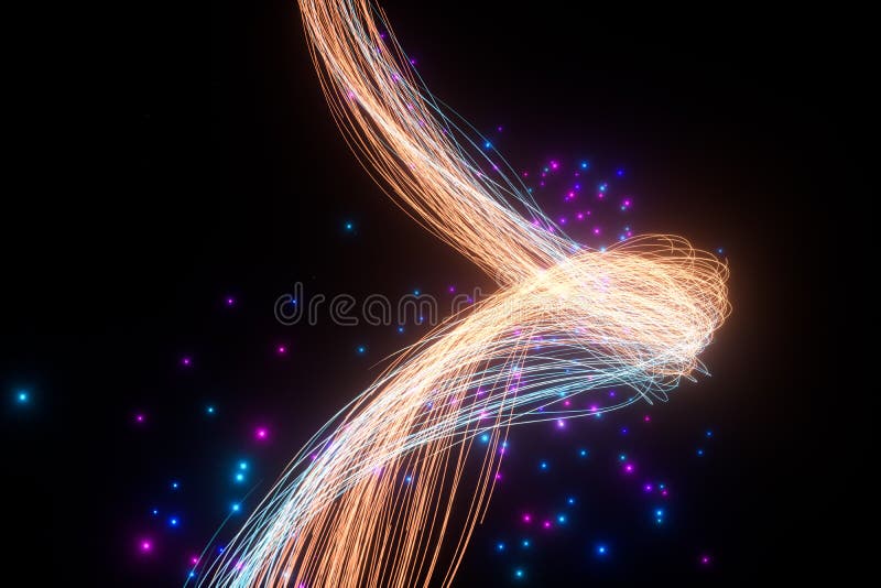 Rotazione di linee di neon luminose con fondo nero, rendering 3d royalty illustrazione gratis