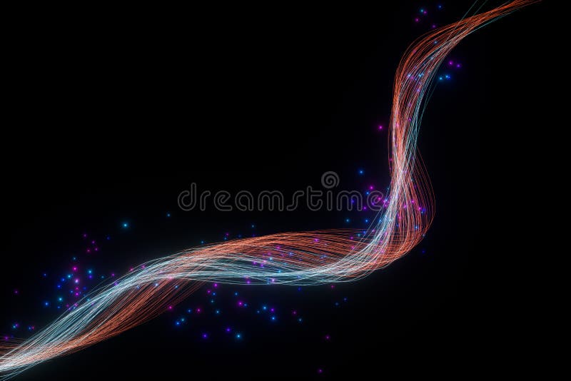 Rotazione di linee di neon luminose con fondo nero, rendering 3d royalty illustrazione gratis