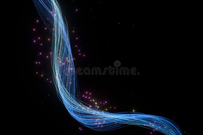 Linee di neon luminose a flusso continuo con rendering 3d di sfondo nero illustrazione vettoriale