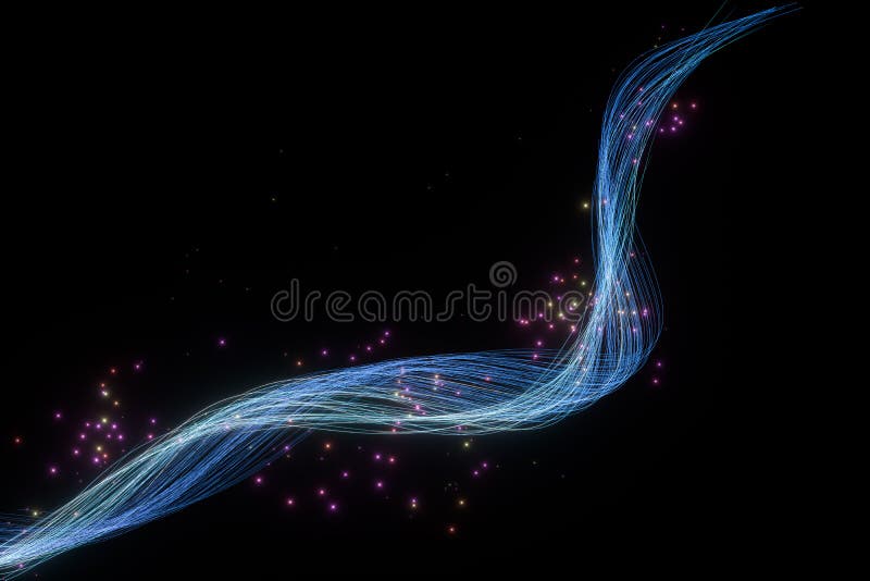 Rotazione di linee di neon luminose con fondo nero, rendering 3d royalty illustrazione gratis