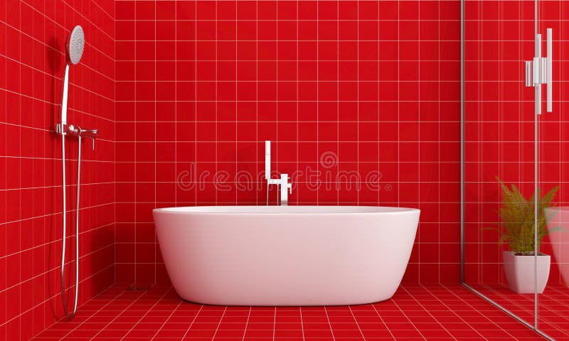 Rotes Badezimmer stock abbildung. Illustration von wohnsitz - 8490369
