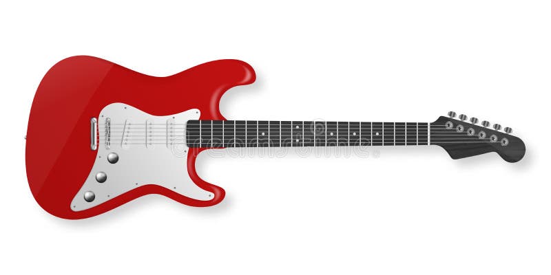 Rote des Vektors 3d realistische Gitarren-Ikonennahaufnahme und weißen klassischen alten Retro- Galvanos Holz isoliert auf weißem