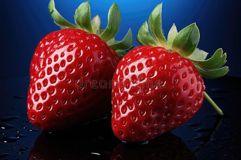 Rote Erdbeeren im blauen Hintergrund Superior View Generative ia