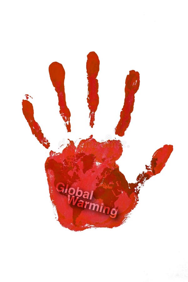 Rote Farbe des Handdruckes mit Weltkarte stock abbildung Rote Farbe des Handdruckes mit Weltkarte stock abbildung