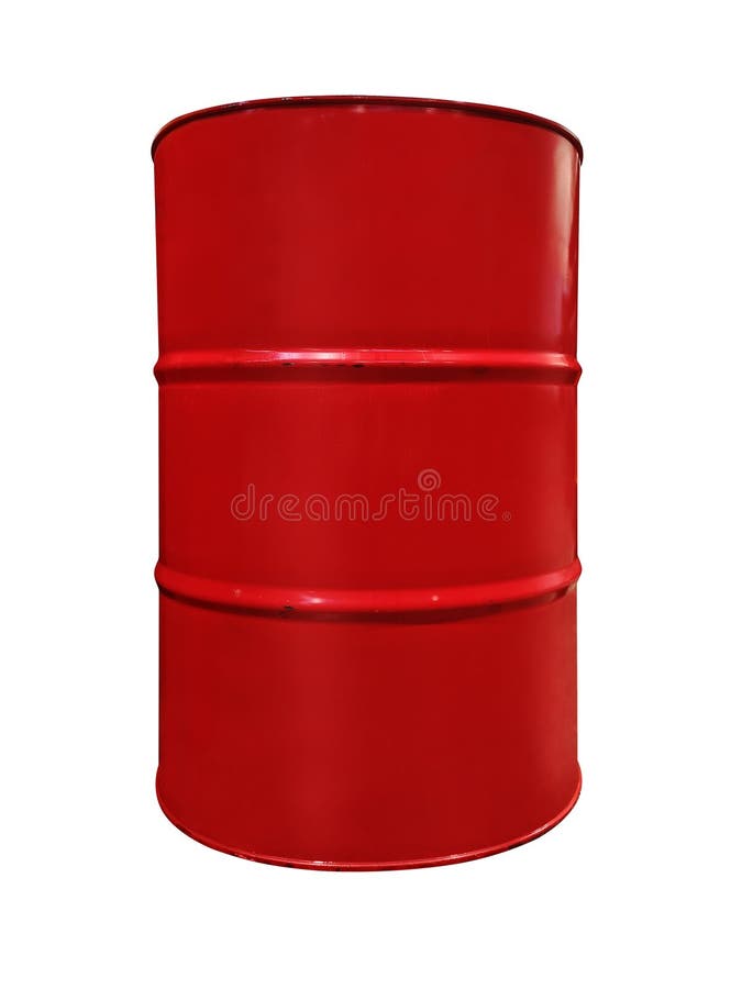 Rote Farbmetallölbarrel, lokalisiert auf weißem Hintergrund Rotes Metallölfass lokalisiert auf weißem Hintergrund Schwärzen Sie G