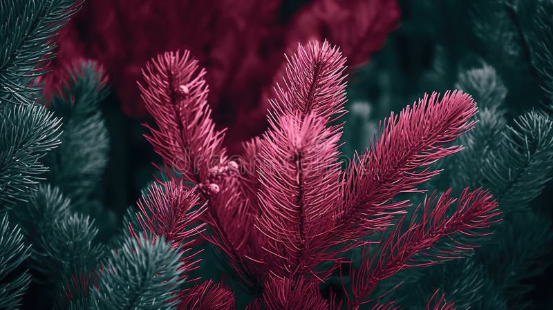 Rote Farnblätter. Kiefernäste im dunklen Hintergrund des jungen Kiefernwaldes. generative Hilfe