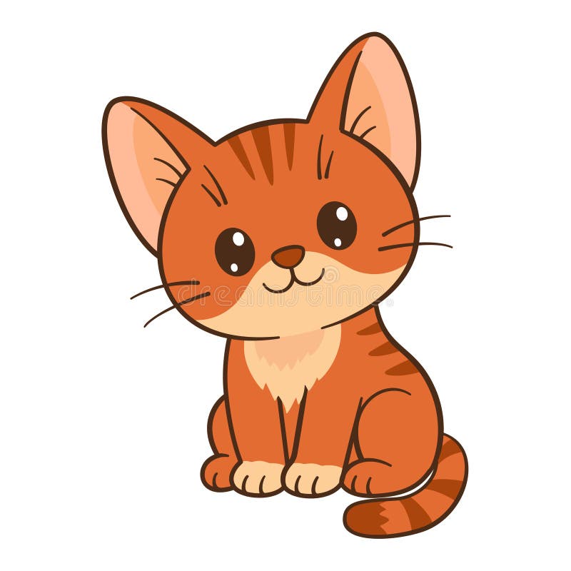 Rote Katze sitzt. Cute Ginger Tabby Kitten im Cartoon Stil. Chibi Cat lizenzfreie abbildung
