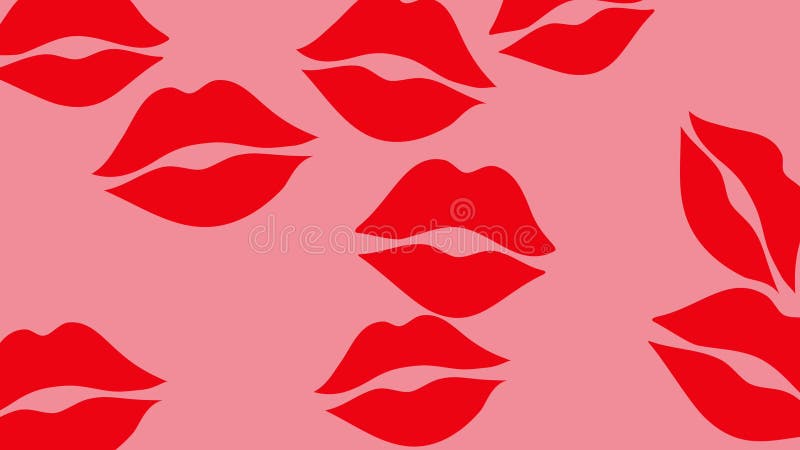 Rote Lippenstiftküsse auf rosa Animation des Hintergrundes 4 k Schöne Valentinsgruß-Tagesliebes-Bewegungs-Entwurfs-Gesamtlänge
