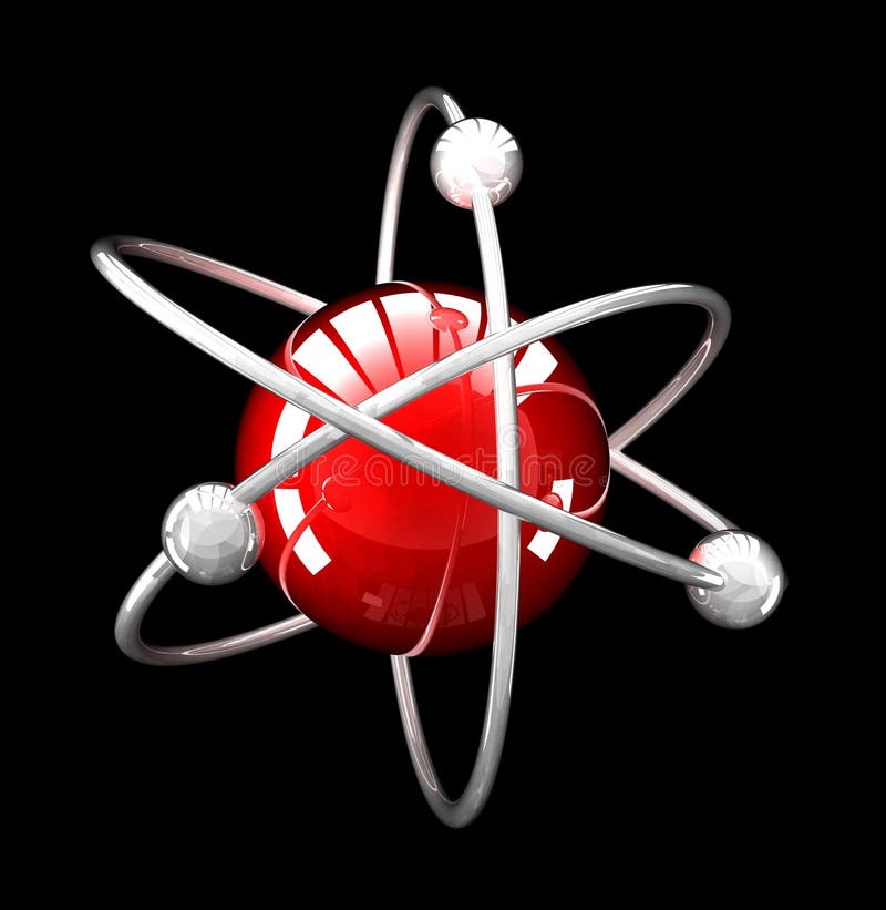Rote reflektierende Atomstruktur auf Schwarzem stock abbildung