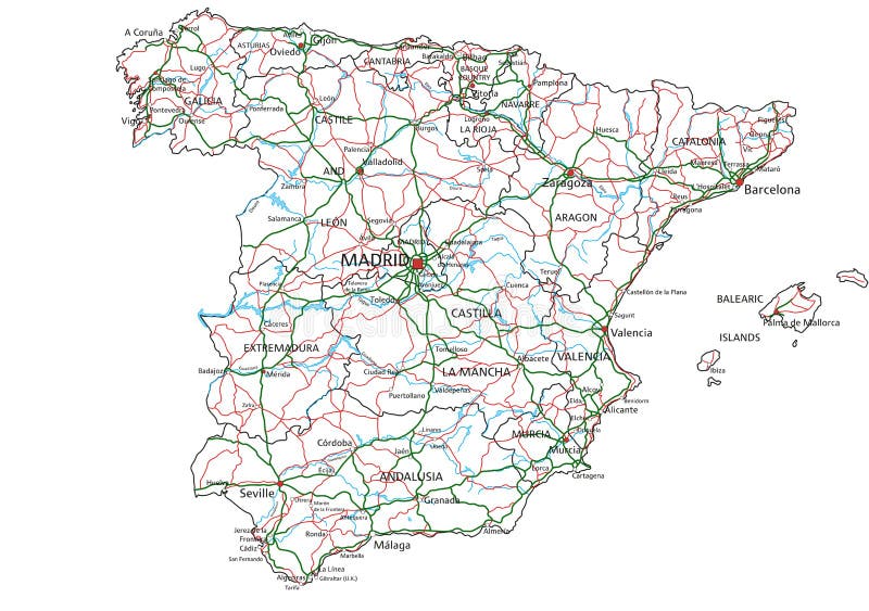 O mapa detalhado da espanha com capitais de regiões ou estados e