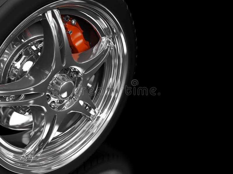 Racing steel wheel on black background. Racing steel wheel on black background