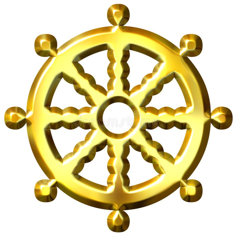 Rotella dorata di simbolo di Buddhism 3D di Dharma