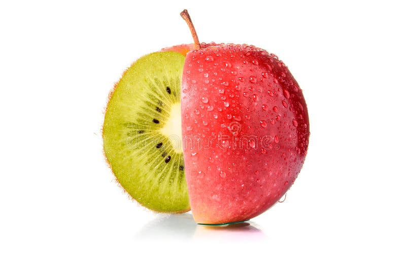 Roter Apfel Mit Kiwi Nach Innen Stockfoto - Bild von geschnitten, weiß ...