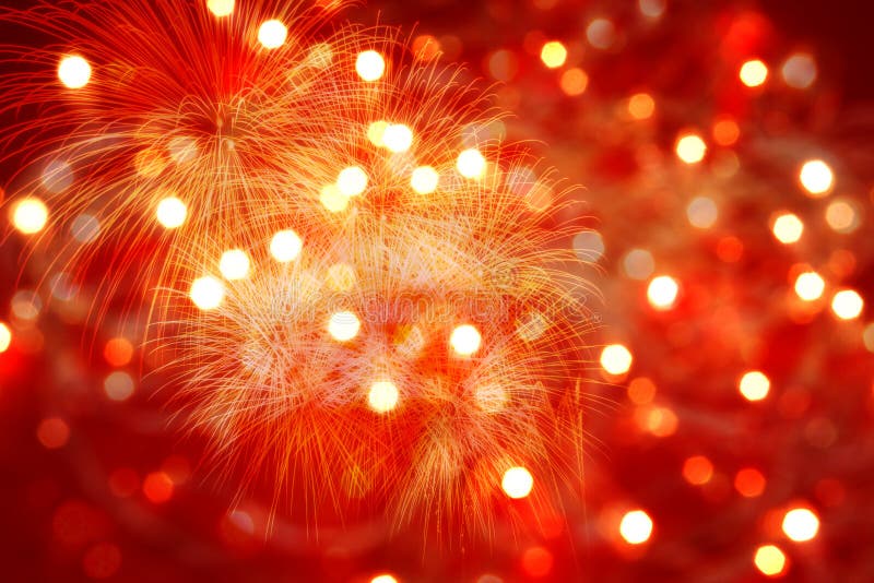 Red background with lights and fireworks fire. Red background with lights and fireworks fire