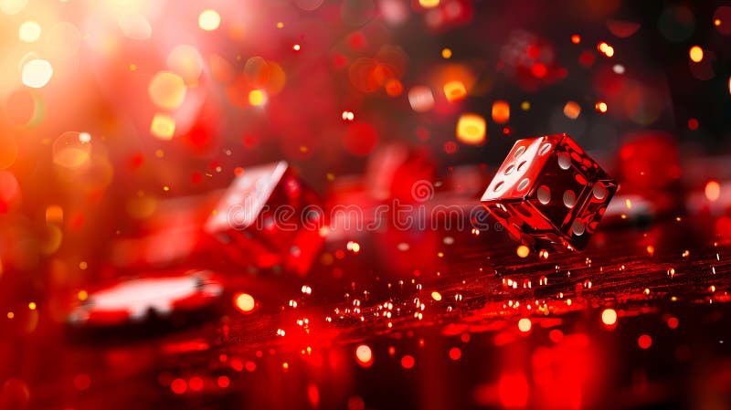 A red background with dice falling down. AI generated. A red background with dice falling down. AI generated