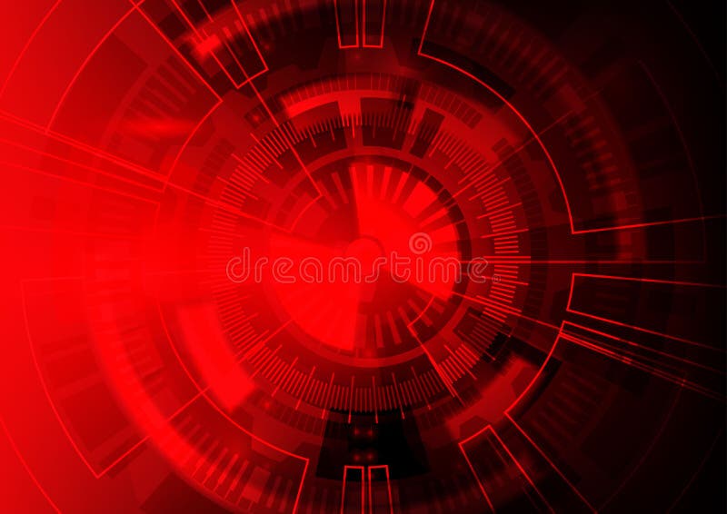 Roter Technologiehintergrund, abstrakter digitaler Technologiekreis lizenzfreie abbildung