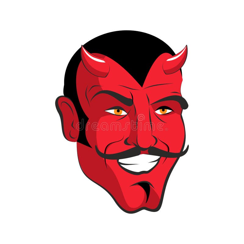 Roter Teufel Roter fröhlicher Hauptdämon mit Hörnern Satan mit dem Schnurrbart stock abbildung Roter Teufel Roter fröhlicher Hauptdämon mit Hörnern Satan mit dem Schnurrbart stock abbildung