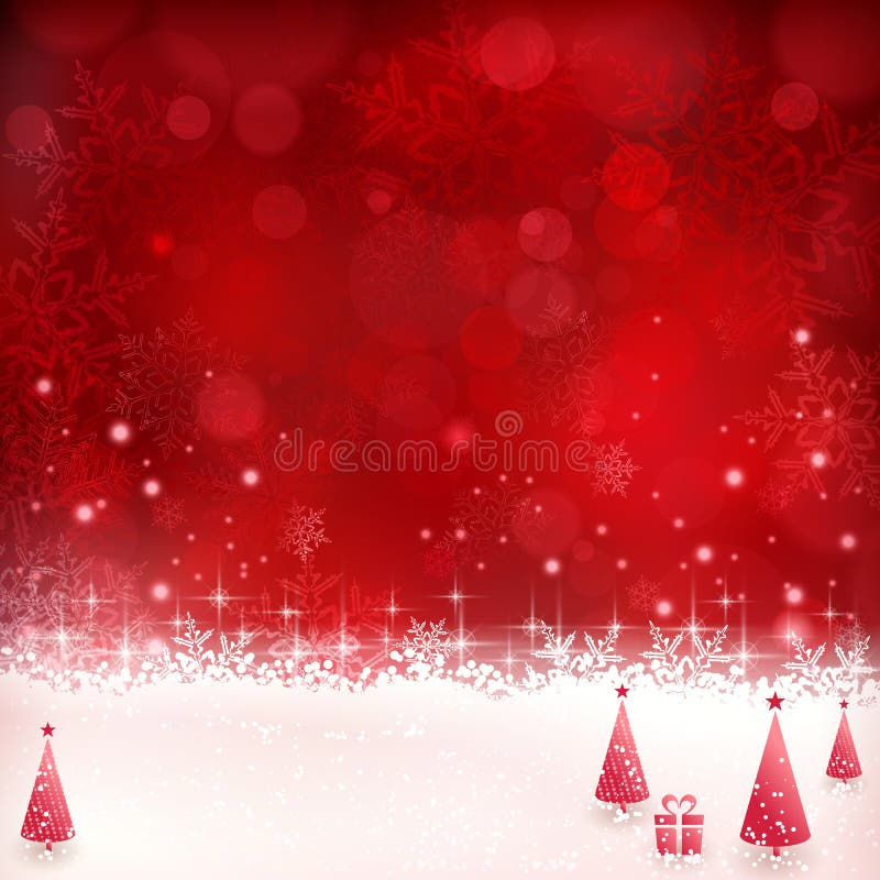 Roter Weihnachtshintergrund mit Schneeflocken, Sternen und Weihnachten tr