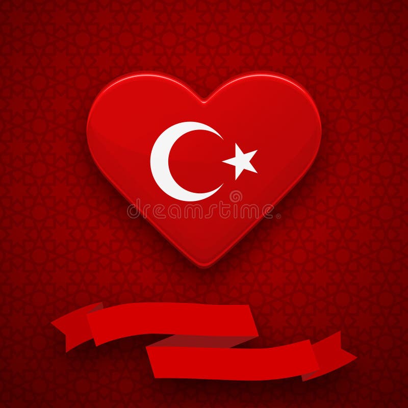 Rotes Herz Mit Turkischer Flagge Weissem Stern Und Halbmond Grusskarte Mit Farbband Flieger Plakat Fur Nationaltag Die Turkei Vektor Abbildung Illustration Von Turkischer Grusskarte