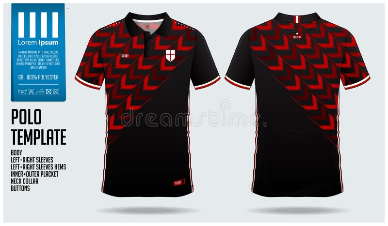 Rotes Pfeil-Polohemd-Sportschablonendesign für Fußballtrikot, Fußballausrüstung oder sportwear Tragen Sie Uniform in der Vorderan lizenzfreie abbildung Rotes Pfeil-Polohemd-Sportschablonendesign für Fußballtrikot, Fußballausrüstung oder sportwear Tragen Sie Uniform in der Vorderan lizenzfreie abbildung