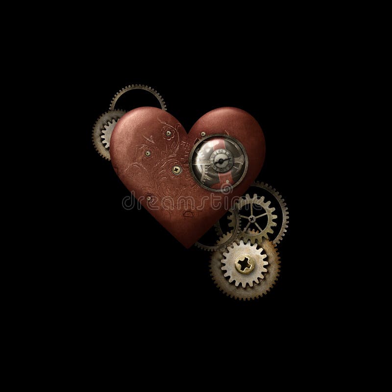 Rotes Steampunk-Herz auf Schwarzem lizenzfreies stockfoto Rotes Steampunk-Herz auf Schwarzem lizenzfreies stockfoto
