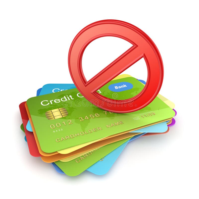 Rotes Symbol des Verbots auf bunten Kreditkarten.