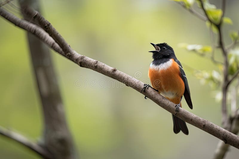Rothaarvogel, der auf dem Laub der Bäume steht vektor abbildung